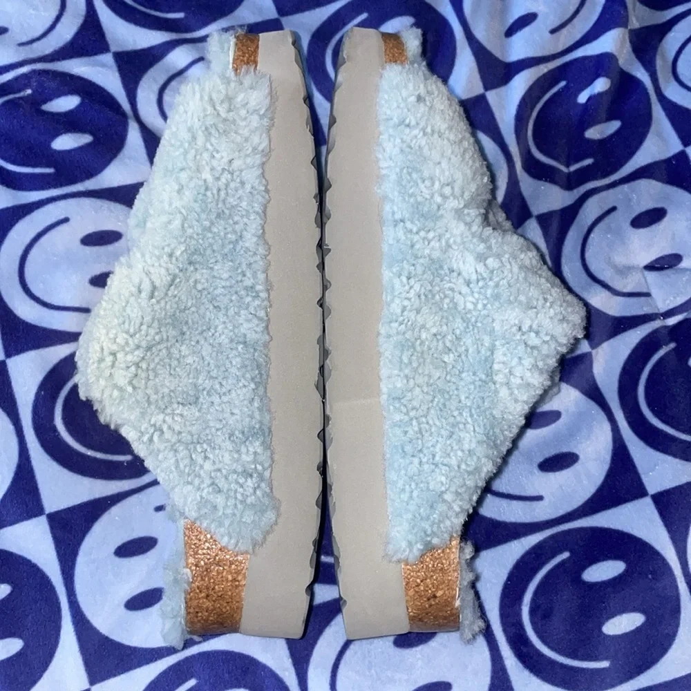 Birkenstock Free People Papillio Sandals Womens US 7 Sherpa Big Buckle Blue - Picture 7 of 13